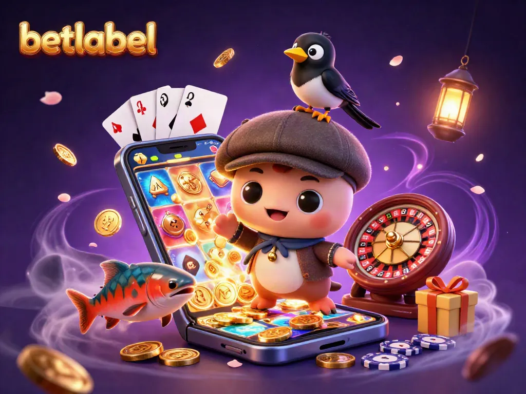 Experience vibrant gaming excitement with Betlabel, featuring lively characters and casino elements.